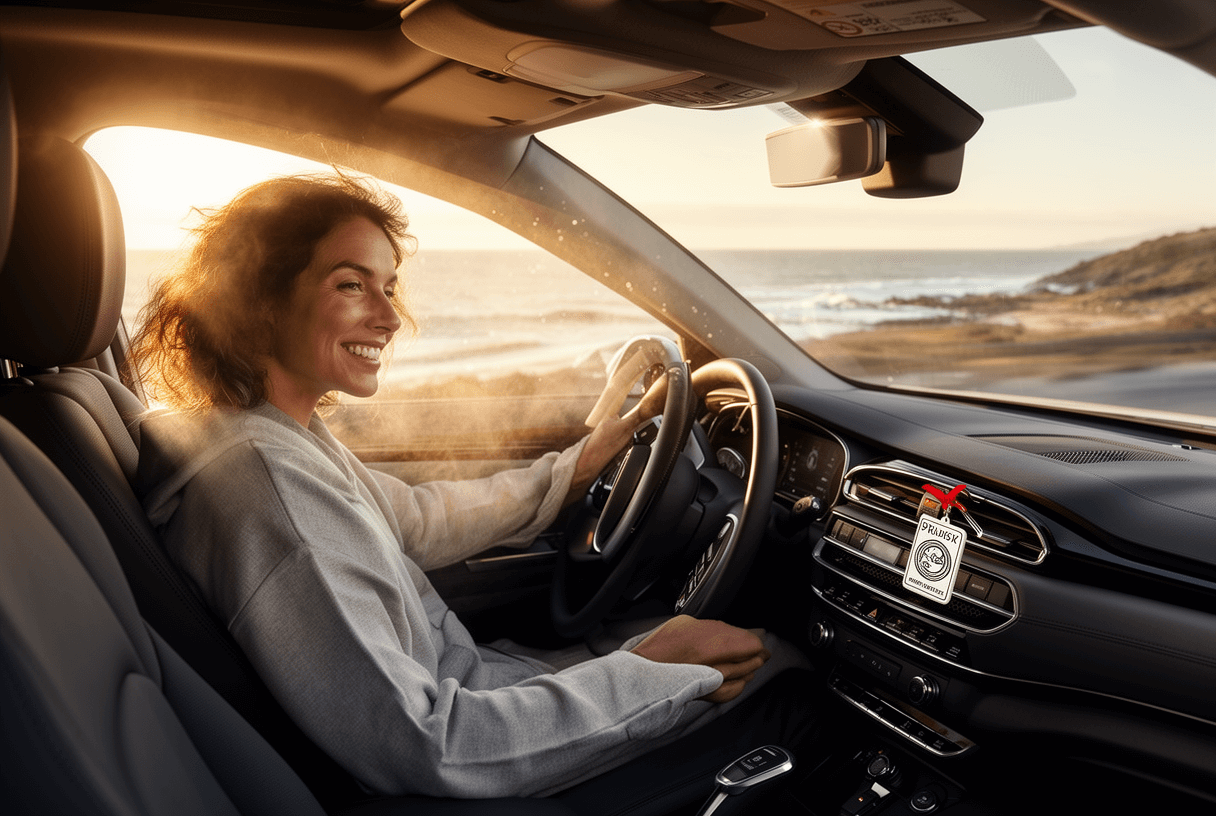 intérieur SUV avec diffuseur parfum voiture au coucher de soleil